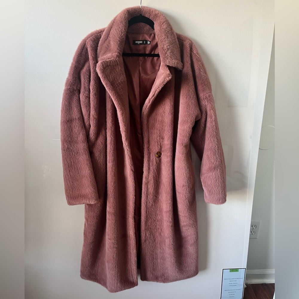 TALL Dusky Pink Faux Fur Coat